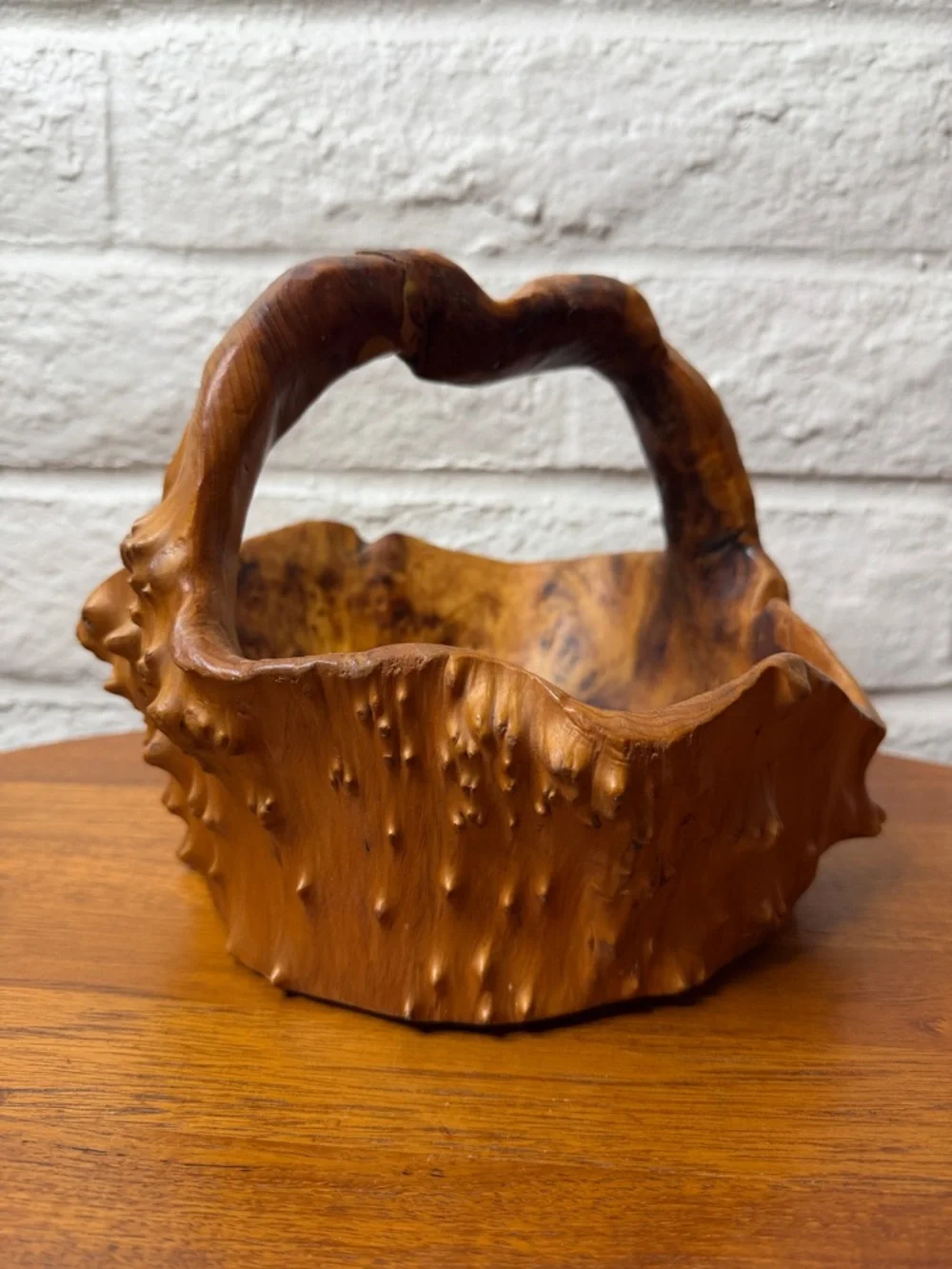 Vintage Hand Carved Burl Wood Root Basket